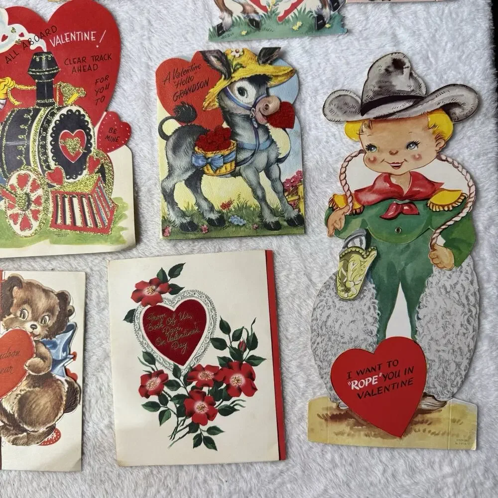 Vtg 50s Die-Cut Valentine Day Cards Lot 14 Used Mechanical Litho MCM Kitschy